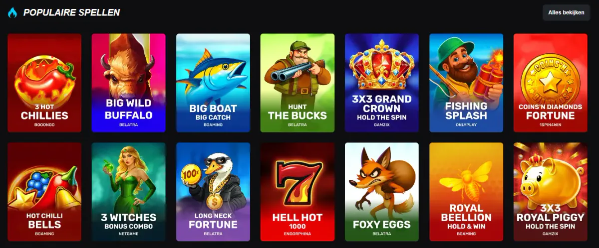 Populaire casinospellen bij WinBoost Casino met kleurrijke slotgames van verschillende spelaanbieders
